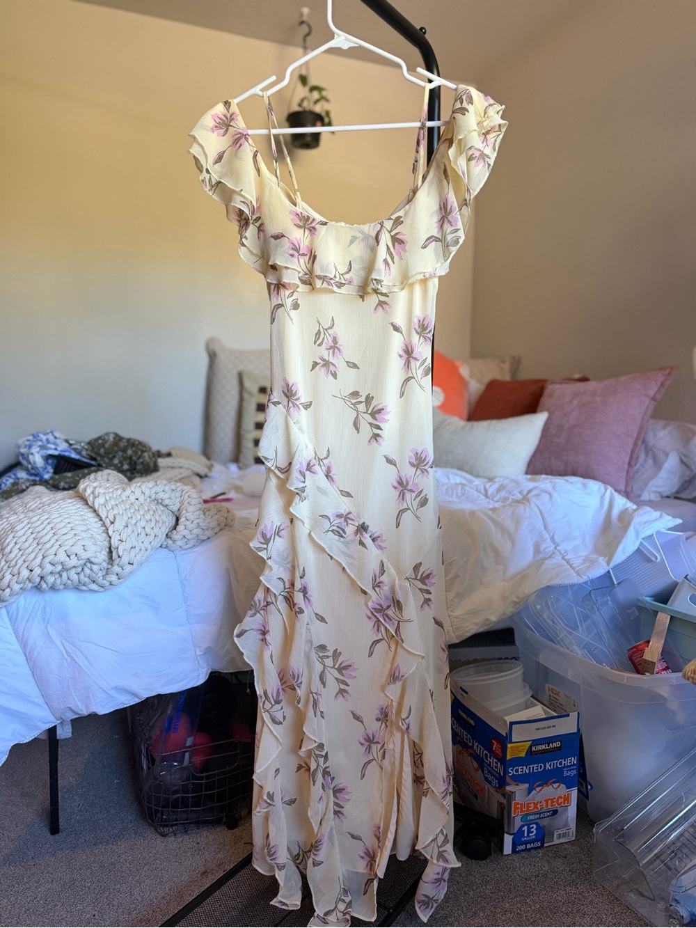 wild fable Pale Yellow Maxi Dress with Pink Floral Print